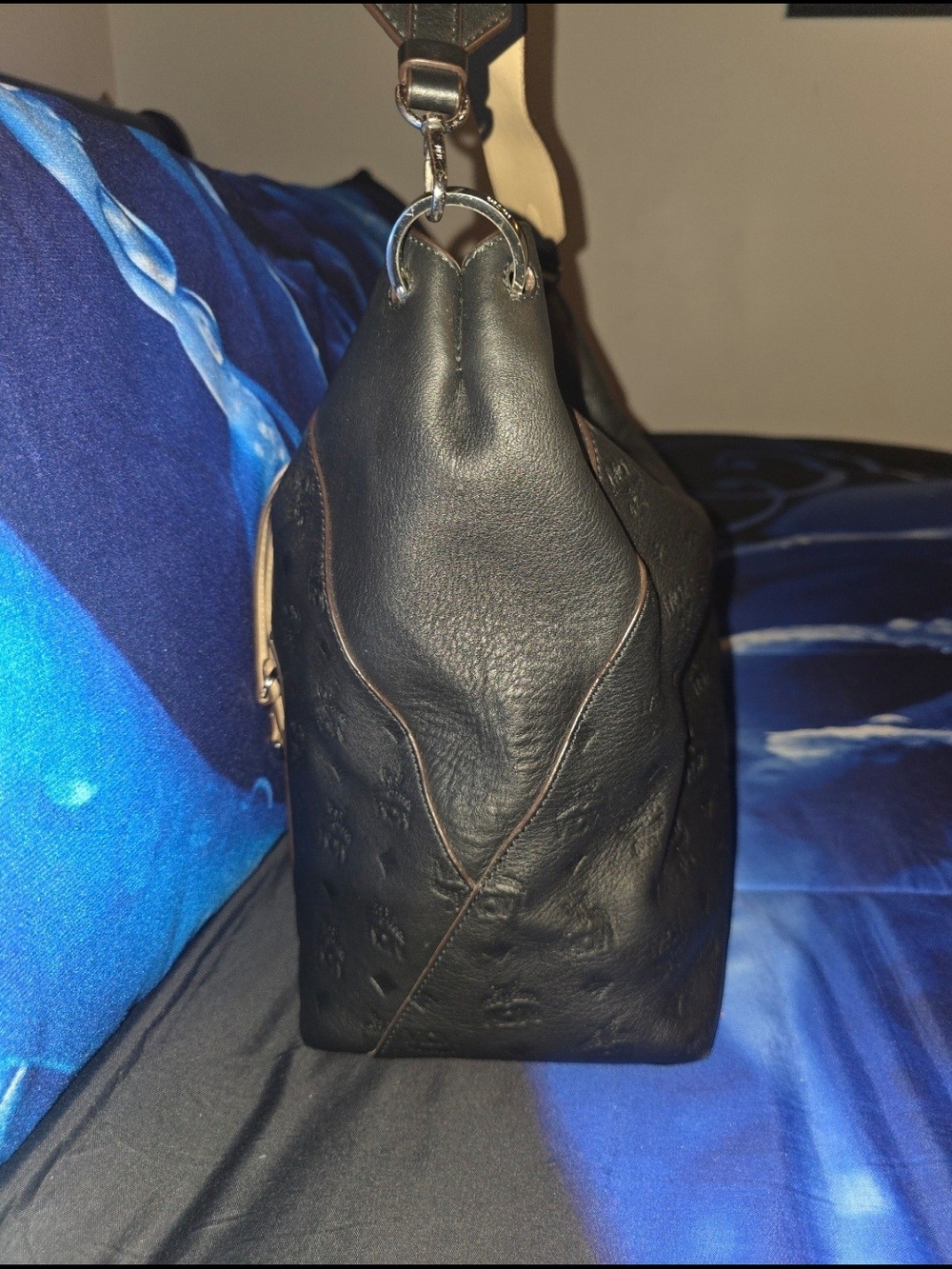 MCM Black Embossed Leather Shoulder Bag - Picture 10 of 11
